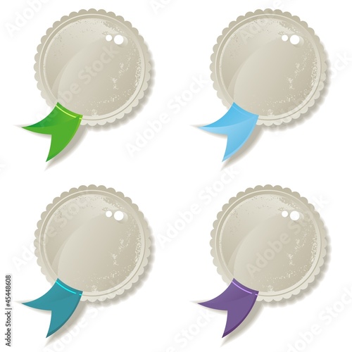 plakietki z kolorową wstążką zielony niebieski fiolet turkus