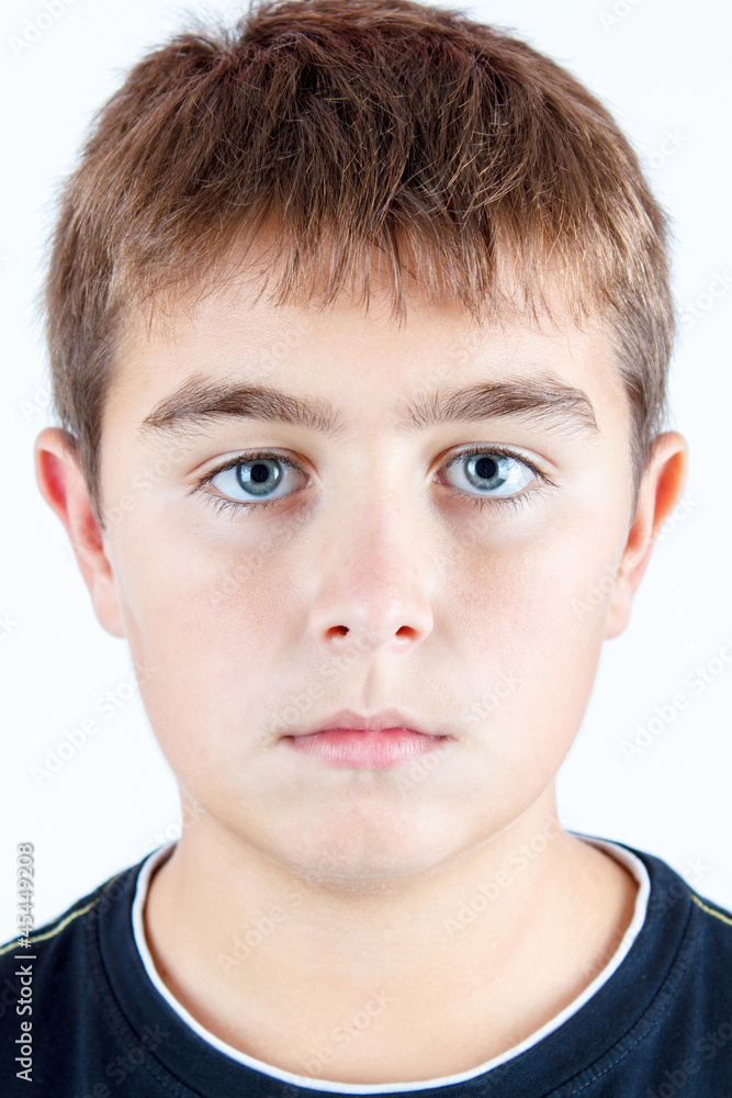 studio portrait of young boy on white background studio portrait of young boy on white background