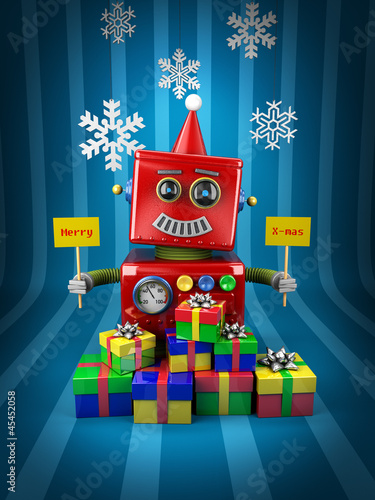 Merry Christmas Robot with lots of presents