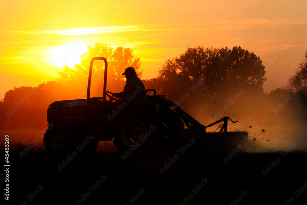 Fototapeta premium tractor sunset