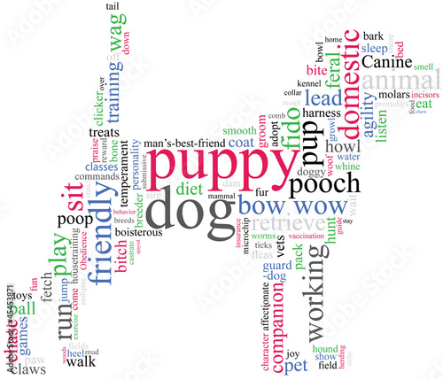 dog outline with describing words