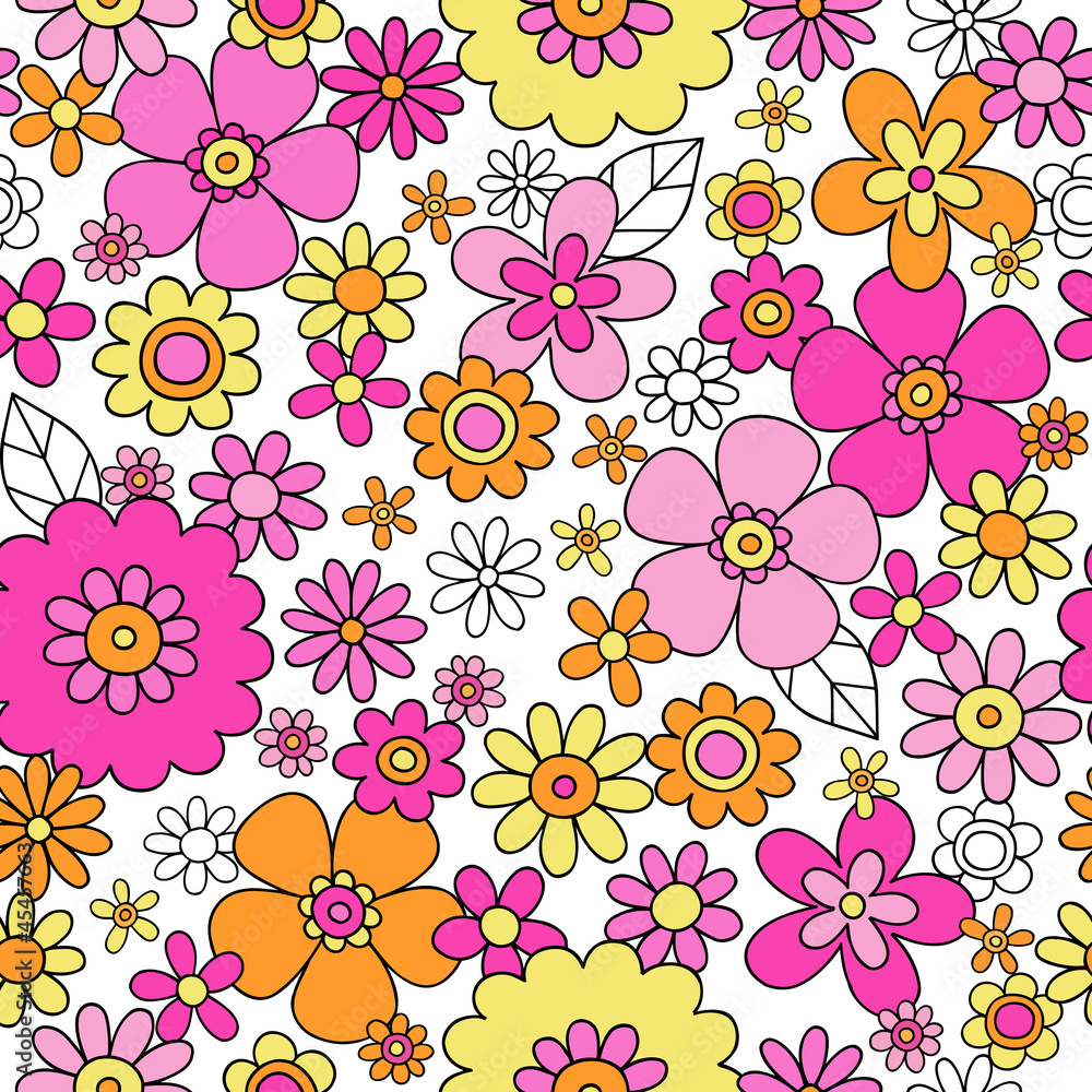 Obraz premium Flowers Groovy Doodles Seamless Repeat Pattern