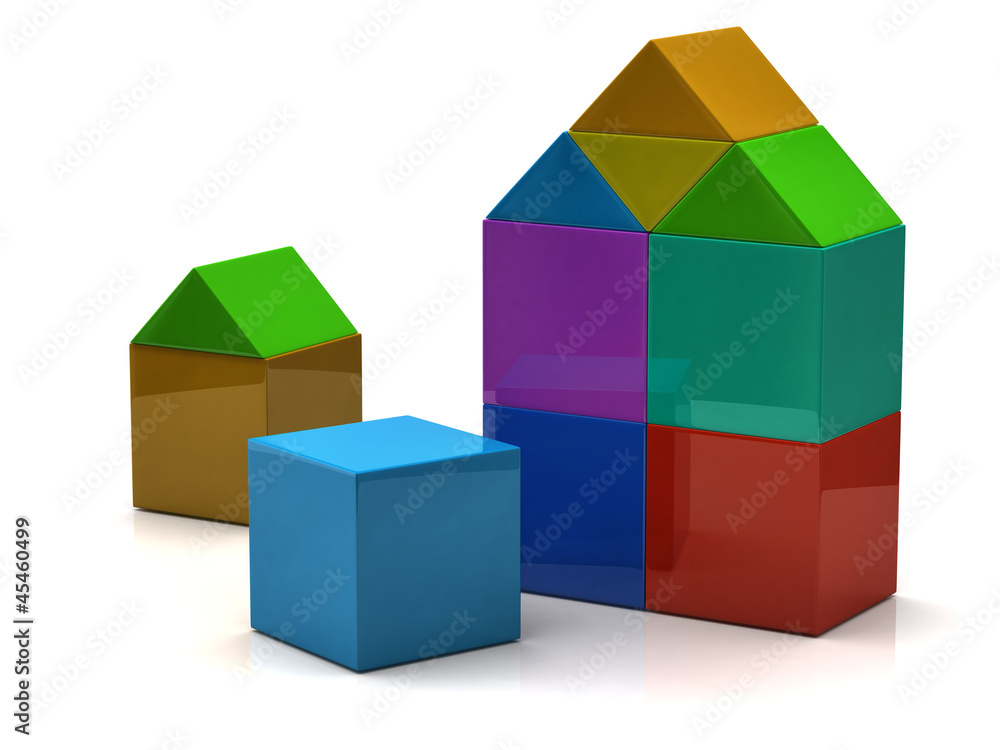 House build of colorful children blocks 3d House build of colorful children blocks 3d