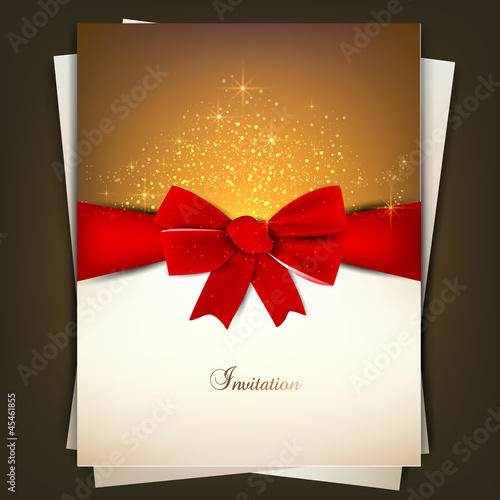 Greeting card with red bow and copy space. Vector illustration