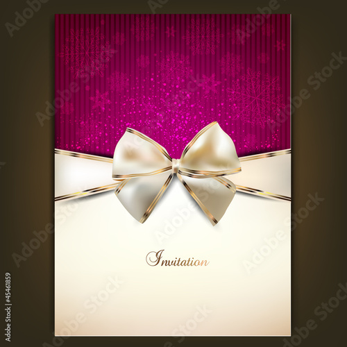 Greeting card with white bow and copy space. Vector illustration