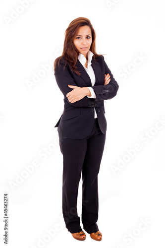 Portrait of a attractive young businesswoman standing on a white