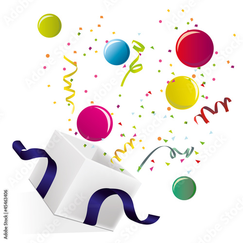 gift box with Party streamers
