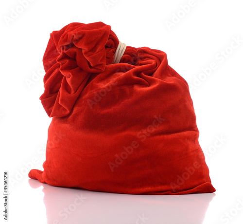 Santa Claus red bag full, on white background