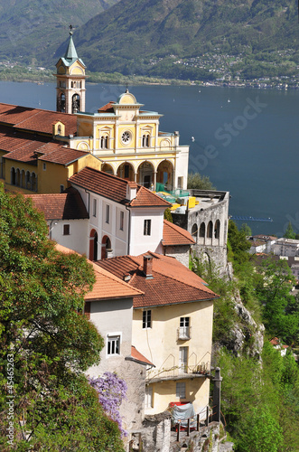 Madonna del Sasso, medieval monastery on the rock overlook lake