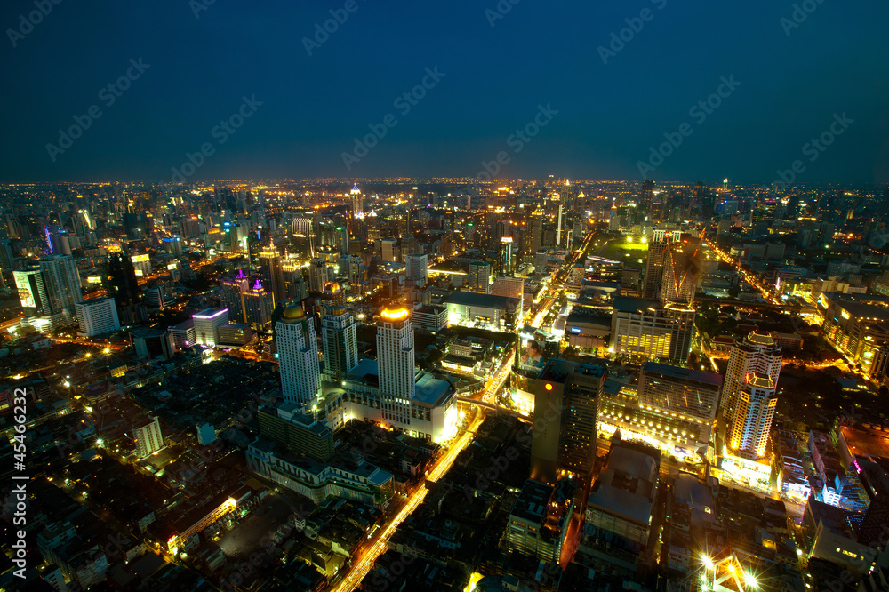 Night panorama view over Bangkok, Thailand