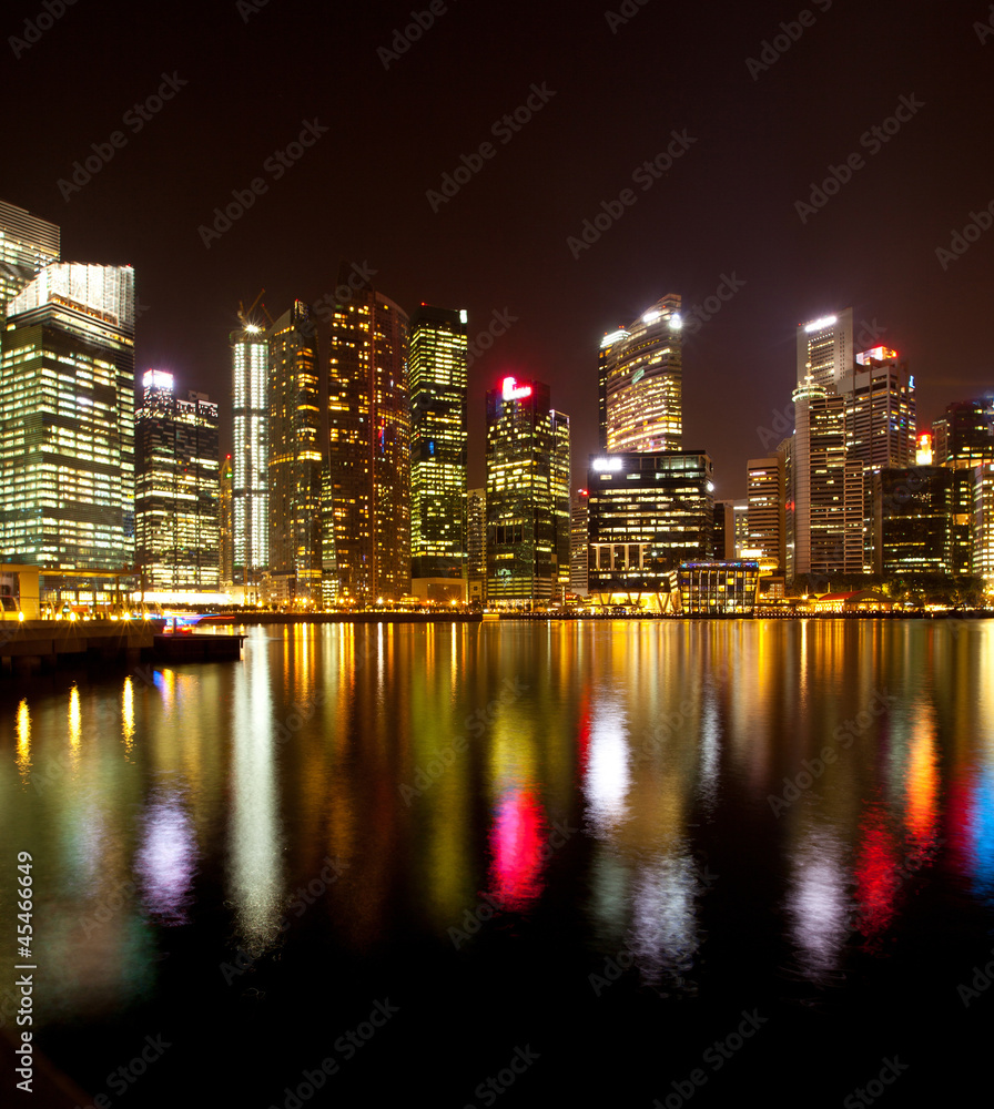 A view of Singapore business district, in the night time.