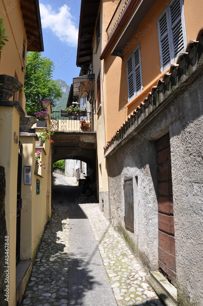 Narrow street of Tremezzo town at the famous Italian lake Como