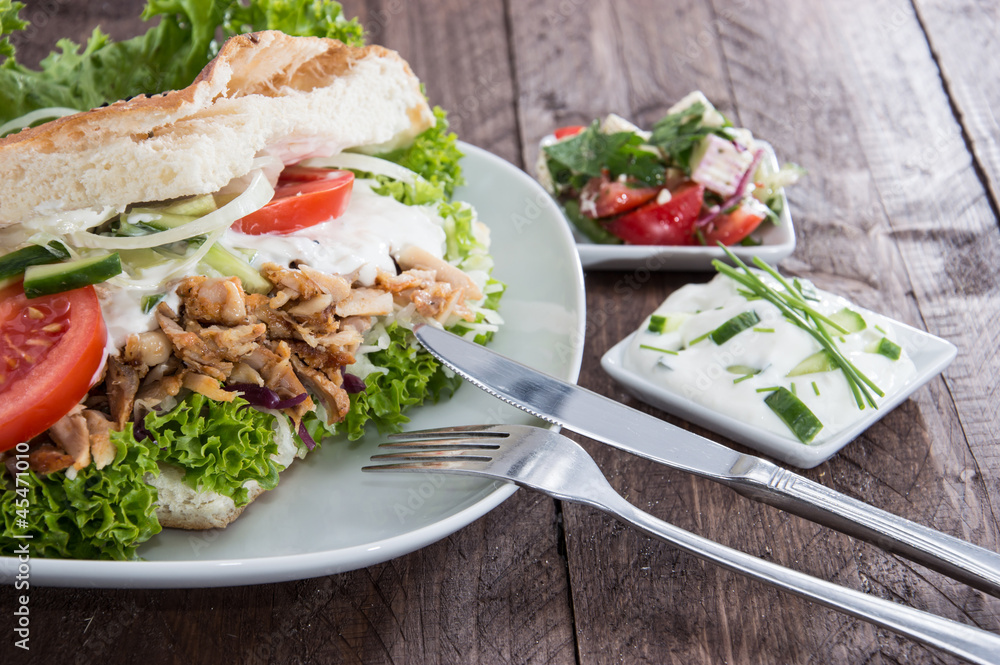 Pita and Kebab on wood