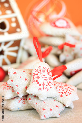 Domestic handmade - fabric ornaments on a Christmas tree