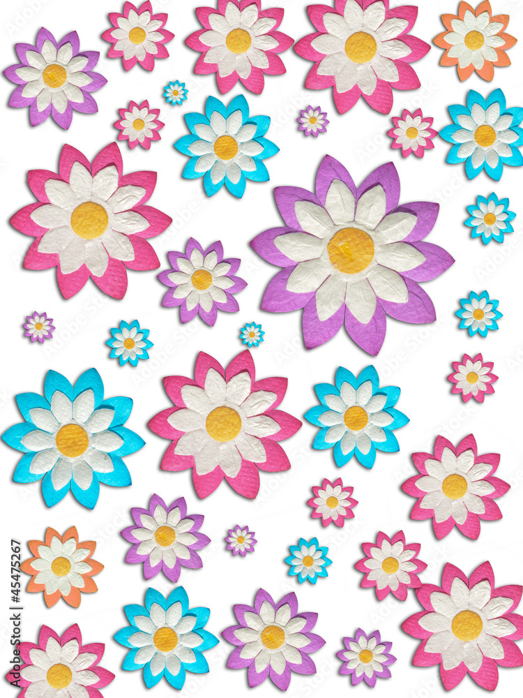Colorful Paper flowers create a frame on white background Colorful Paper flowers create a frame on white background