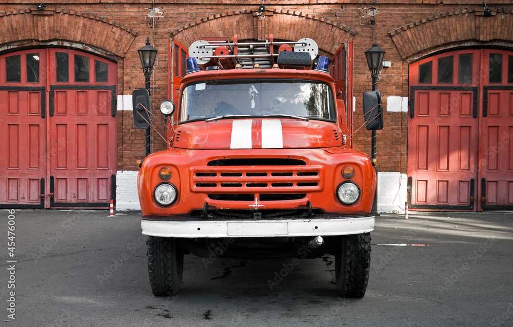 Classical russian fire engine are ready to departure