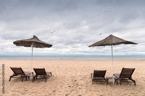 Fototapeta Naklejka Na Ścianę i Meble -  An empty sand beach on the Sea