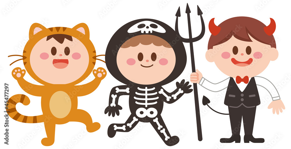 ハロウィン 仮装 猫 がい骨 悪魔 子供達 イラスト Stock Illustration Adobe Stock