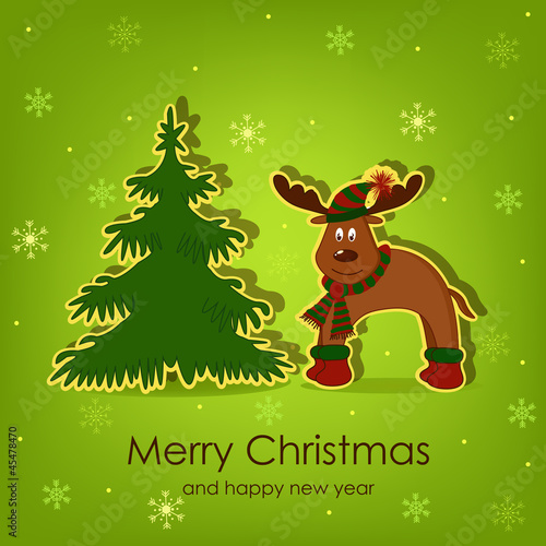 Beautiful Christmas card with a deer © ykononova