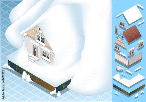 isometric house hit by landslide of Snow