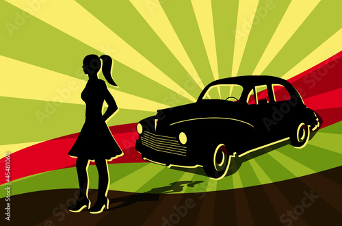 Mädchen vor Oldtimer