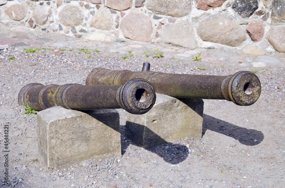 two old and rusted cannons