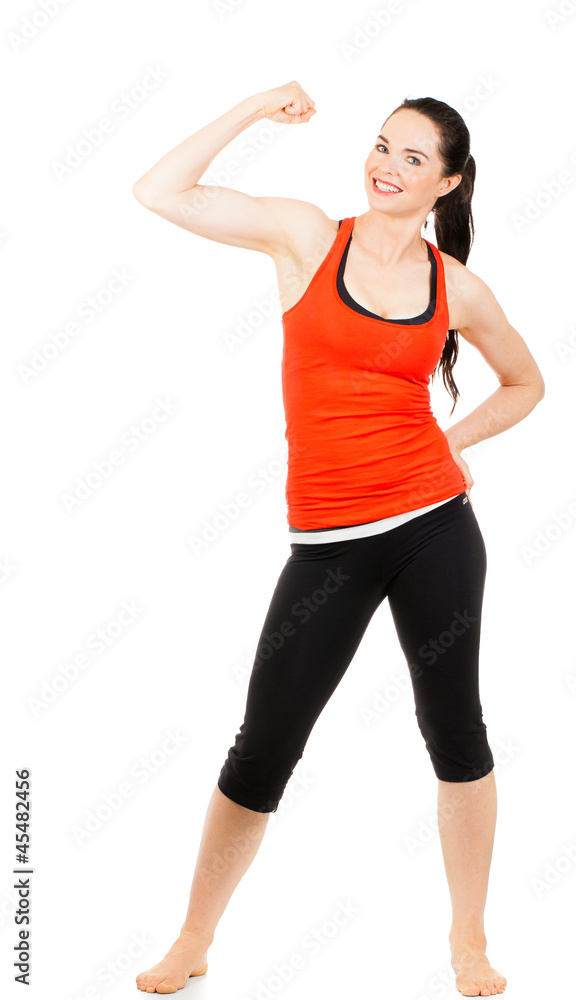 Fit sporty woman flexing muscles Fit sporty woman flexing muscles