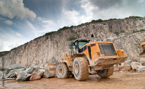 bulldozer excavator in quarry