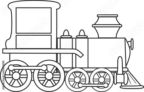 Outlined cartoon train toy. Vector.
