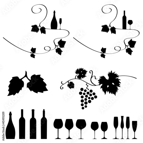 Wein Weinreben Weinflaschen Weingläser