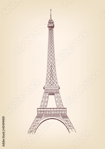 Eiffel tower drawing vintage vector illustration isolated