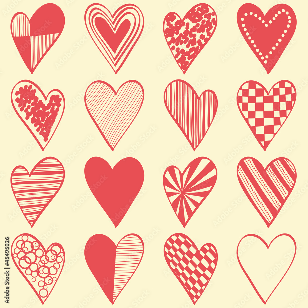 16 hand drawn different hearts organized as seamless pattern 16 hand drawn different hearts organized as seamless pattern