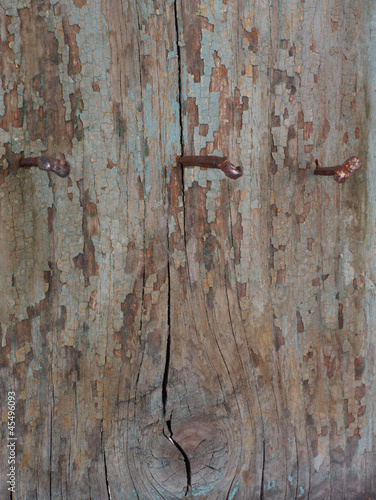 Wooden wall with rusty nails