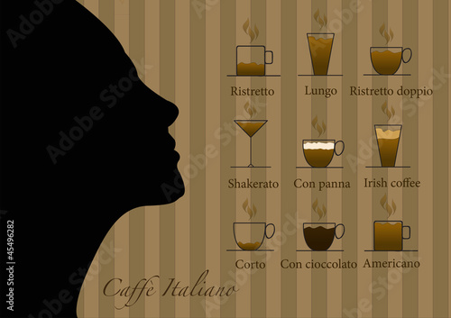 Vari tipi di caffè con donna vector