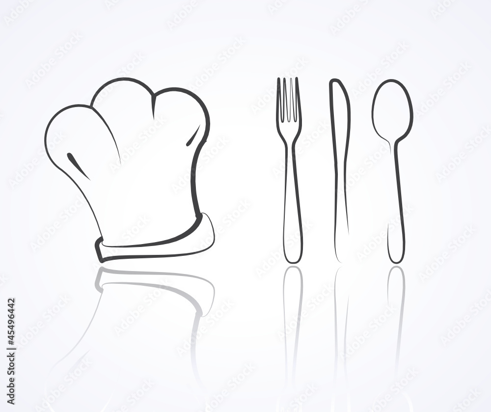 dessin toque, fourchette, couteau, cuillere Stock Vector