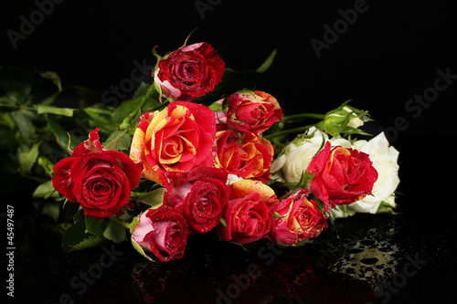 Wallpaper Mural Bouquet of beautiful roses on black background close-up Torontodigital.ca