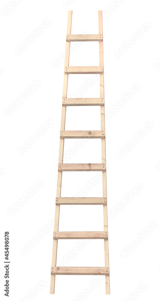 Wooden ladder vertical isolated stepladder closeup