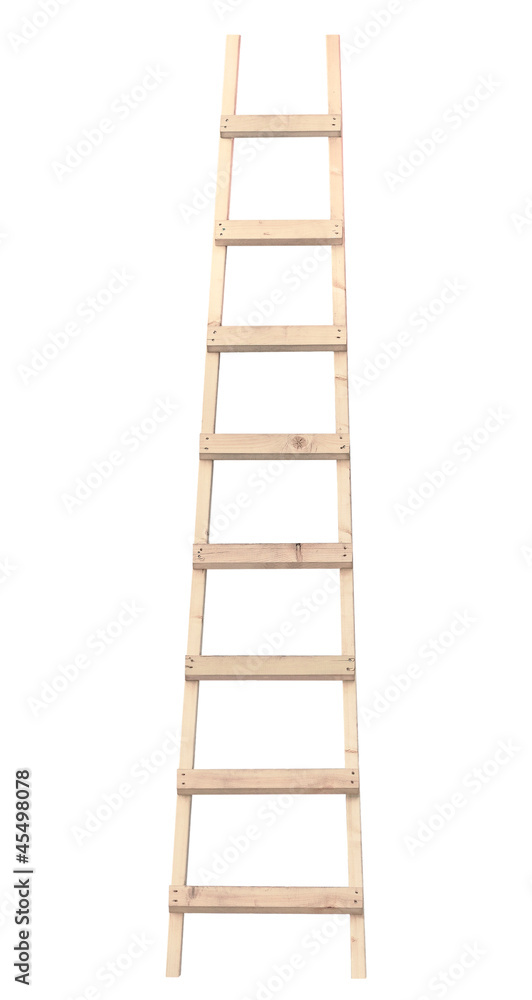Wooden ladder vertical isolated stepladder closeup Wooden ladder vertical isolated stepladder closeup