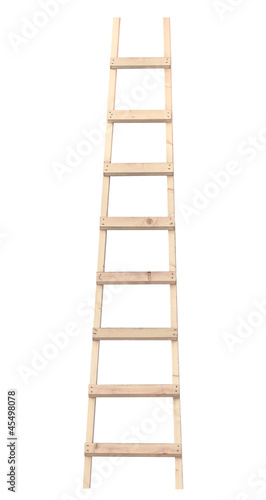 Wooden ladder vertical isolated stepladder closeup photo