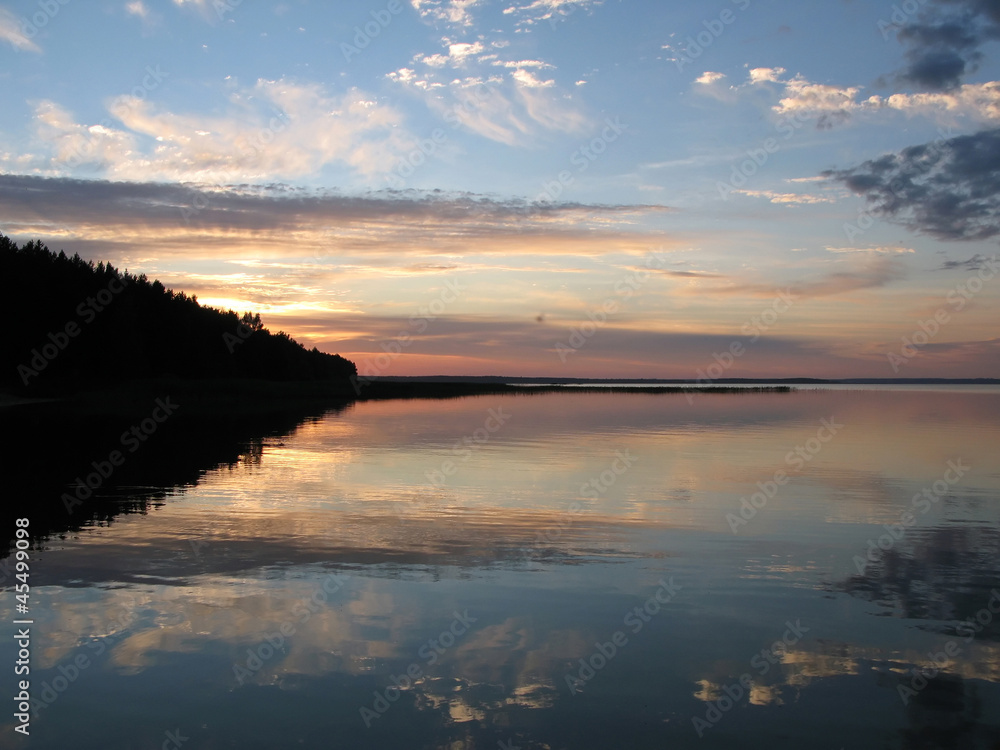 Scenic sunset over famous Belorussian lake Naroch