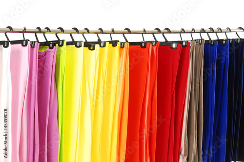 line of many colorful pants
