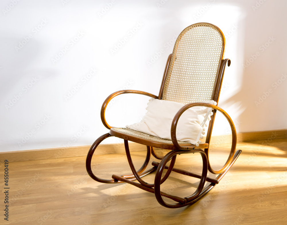 Golden retro rocker wooden swing chair on wood floor Stock Photo | Adobe  Stock