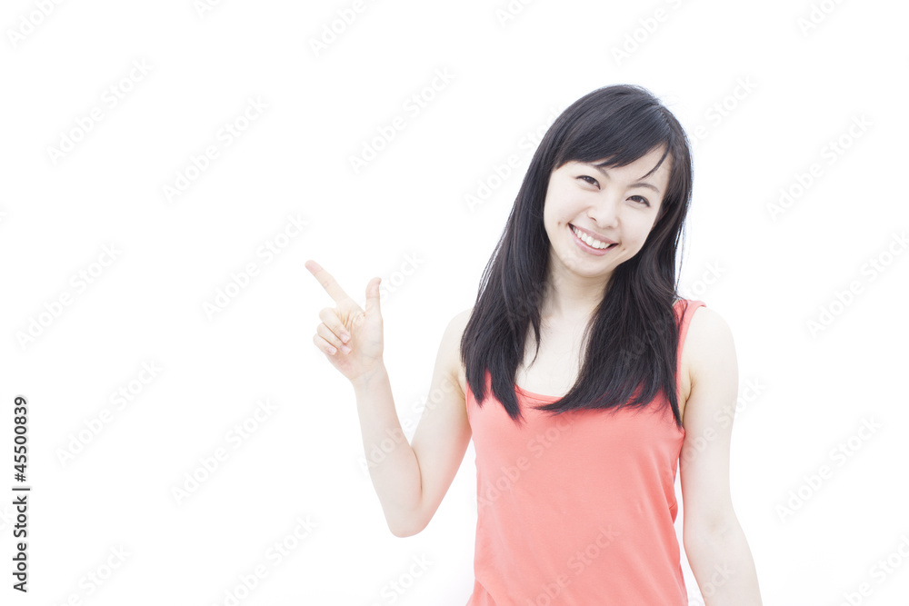 指差す女性 指差す女性