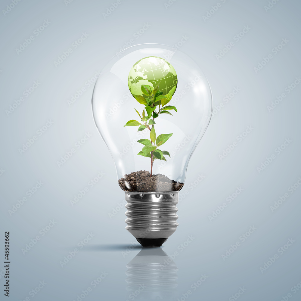 Lamp bulb with clean nature symbol inside Lamp bulb with clean nature symbol inside