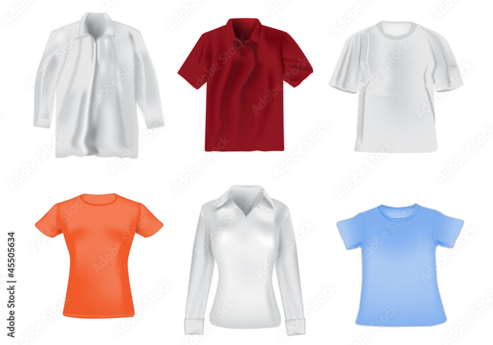 Women and men shirts detail realistic illustration Women and men shirts detail realistic illustration