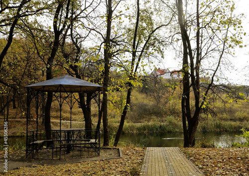 gazebo among fallen leaves ...