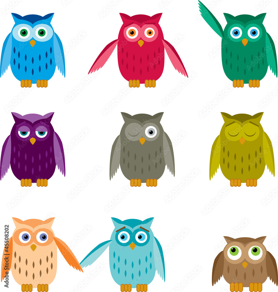 Set of Colorful Owls Set of Colorful Owls