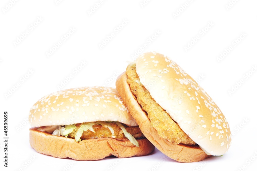 Chicken burger on white background Chicken burger on white background