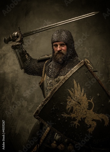Fotografie, Obraz Medieval knight in attack position