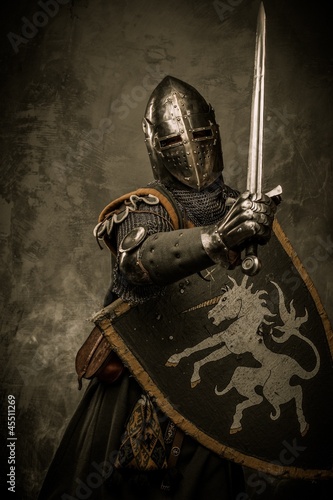 Medieval knight on grey background